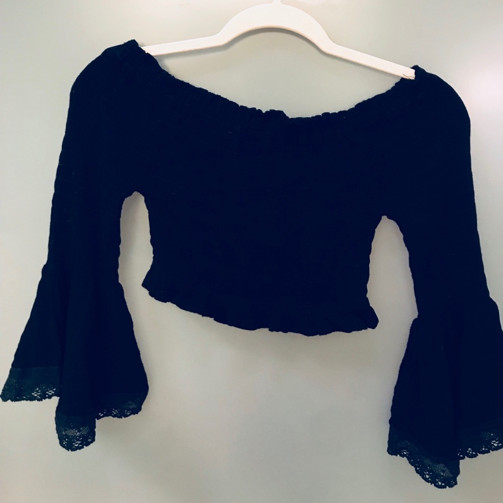 long sleeve off the shoulder crop